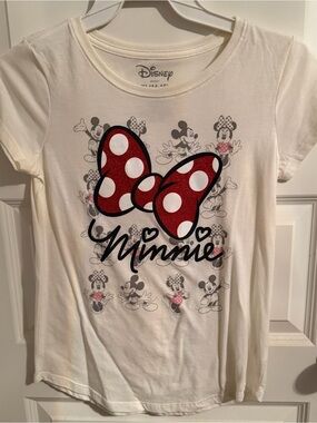 Disney Girls' White Tee with Red Polka Dot Minnie Bow Graphic